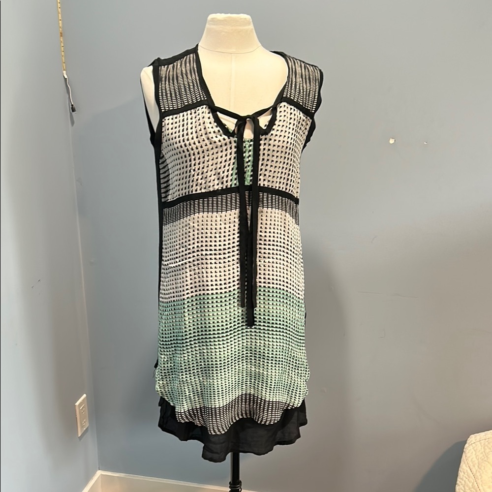 Black and White High Low Dress with Scoop Neckline